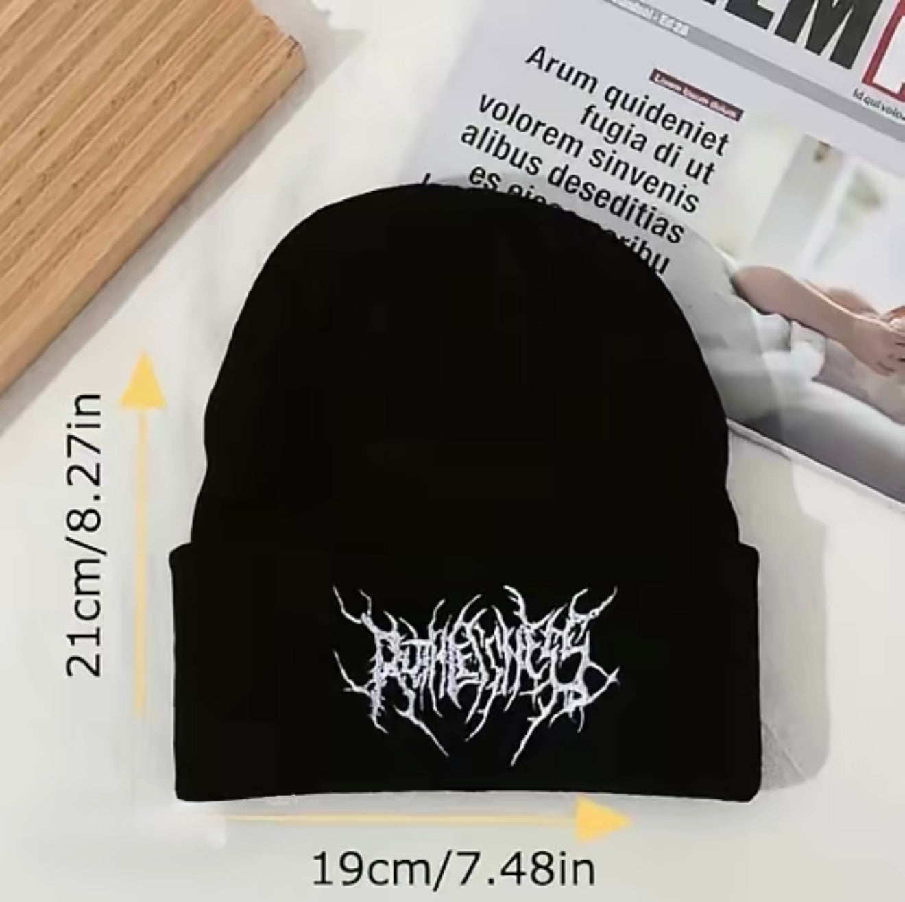 Black & White Beanie Hat Stylish Gothic Scar Embroidery Knitted Fashion Winter Cap Street Ski Soft Warm Unisex Women Teens